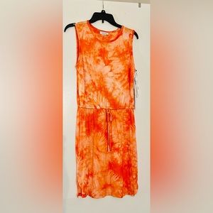 Calvin Klein Orange Tie-Dye Sleeveless Drawstring Mini Dress